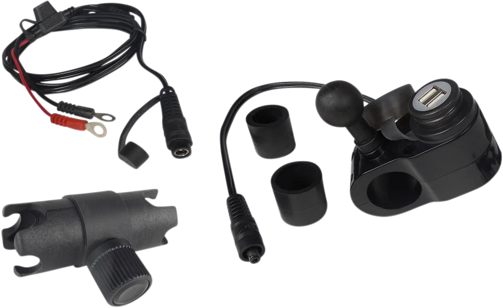 Gears Dual USB Charger - 1" Ball Mount - Black - Side View