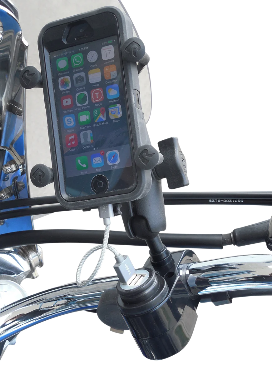Gears Dual USB Charger - 1" Ball Mount - Black - Back View