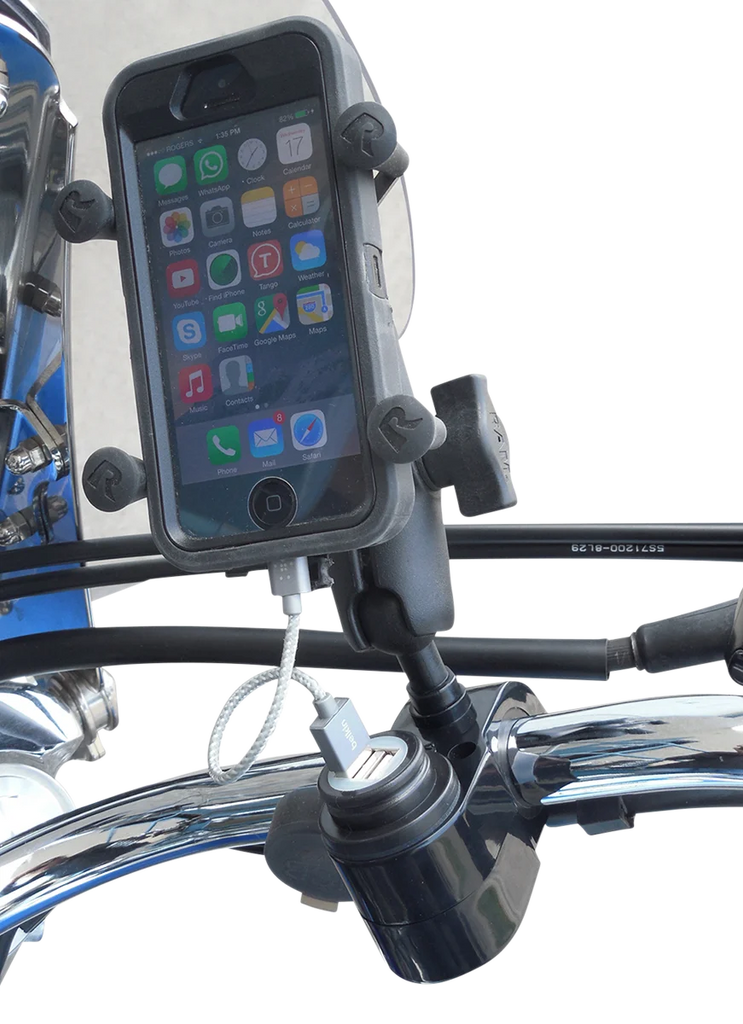 Gears Dual USB Charger - 1" Ball Mount - Black - Back View