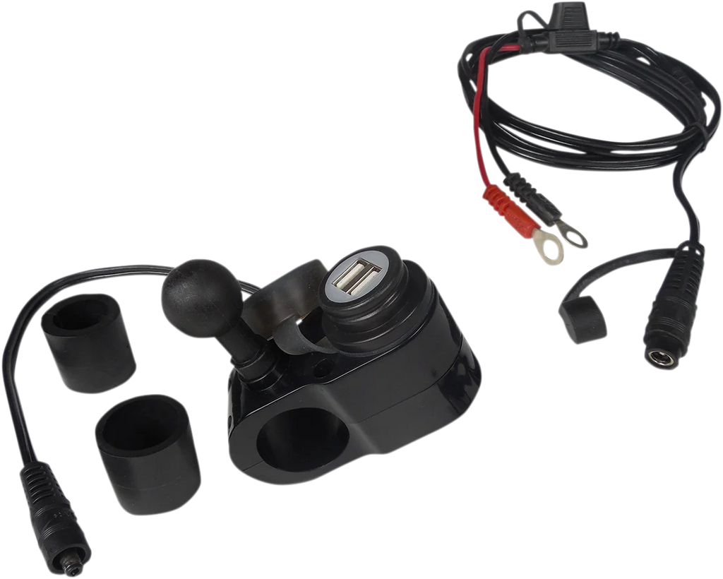 Gears Dual USB Charger - 1" Ball Mount - Chrome - Detail View