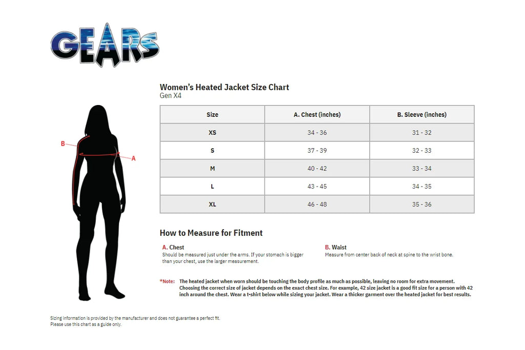 Gears Women's Gen X-4 Heated Jacket Liner - Black - Medium 100311-1-M - Back View