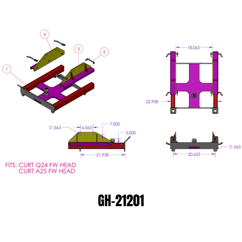 Gen-Y Advantage 5th Wheel Gooseneck Combo Hitch 25K Towing (Curt Q24/A25 5th Wheel Head) - Back View