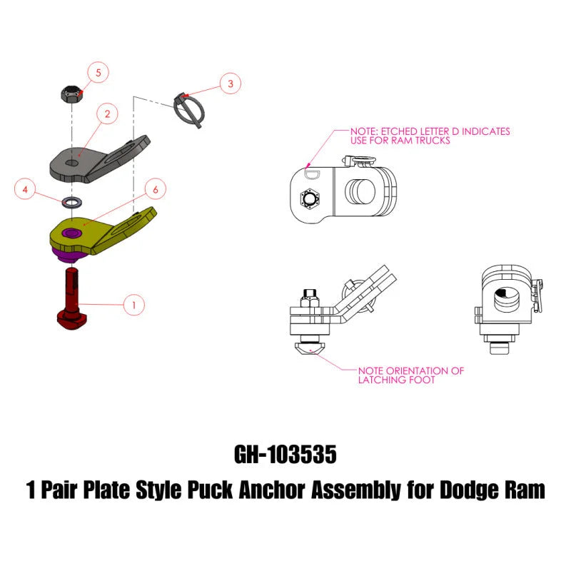 Gen-Y Dodge Plate Style Puck Safety Chain Anchor Assembly - Pair - Main Product View