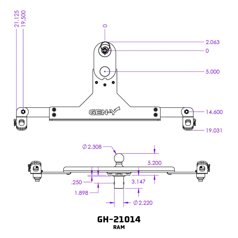 Gen-Y Dodge/RAM GoosePuck II 5in Offset Ball Puck Mount & 25K Towing w/Safety Chain Anchors - Installation View