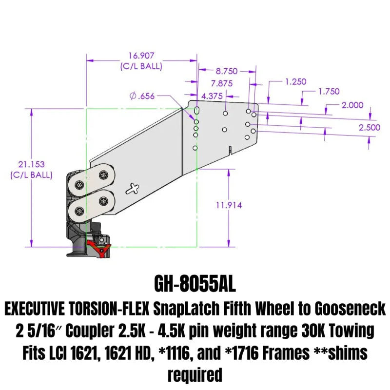 Gen-Y Executive Torsion-Flex Auto Latch 5th Wheel to Gooseneck 2-5/16in Coupler (2.5K-4.5K PW) - Side View