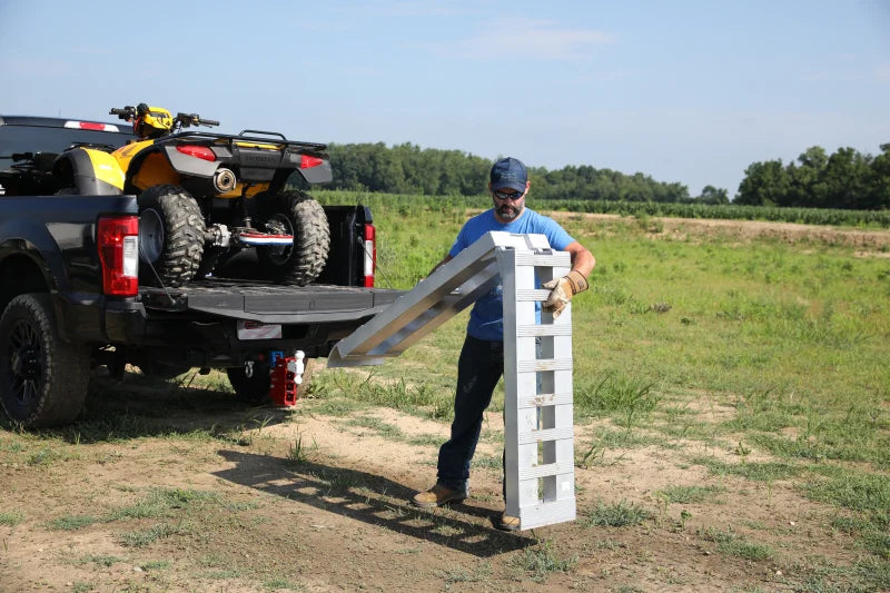 Gen-Y Heavy-Duty 8ft Aluminum Foldable Loading Ramps 15in x 96in 3K Capacity Per Ramp - Pair - Side View