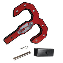 Load image into Gallery viewer, Gen-Y Hulk 2.0 16K Tow Hook 2in Shank w/GH-009 Reducer Sleeve/GH-099 Pin/GH-011 Clip - Black/Red - Side View