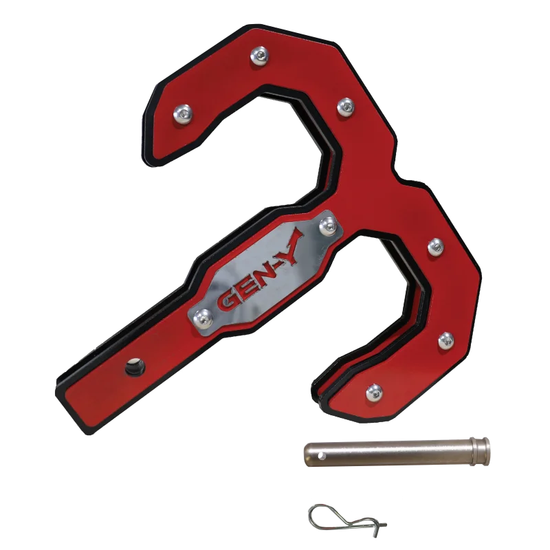 Gen-Y Hulk 2.0 16K Tow Hook 2in Shank w/GH-099 Pin/GH-011 Clip - Black/Red - Side View
