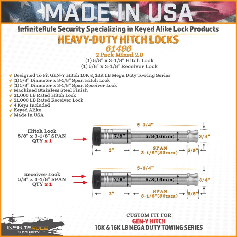 Gen-Y InfiniteRule (2) 5/8in x 3-1/8in Hitch Locks w/4 Keys - Installation View