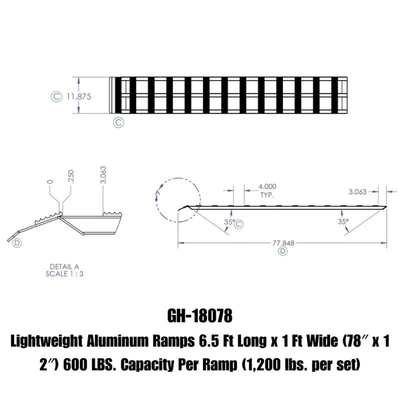 Gen-Y Lightweight 6.5ft Aluminum Loading Ramps 12in x 78in 600lb Capacity Per Ramp - Pair - Additional View 5