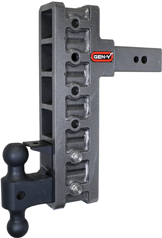 Gen-Y Mega Duty 2.5in Shank 12in Offset Drop 32K Hitch w/GH-0161 Dual-Ball/GH-0162 Pintle Lock - Side View