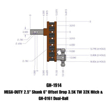 Load image into Gallery viewer, Gen-Y Mega Duty 2.5in Shank 6in Offset Drop 3.5K TW 32K Hitch w/GH-0161 Dual-Ball - Side View
