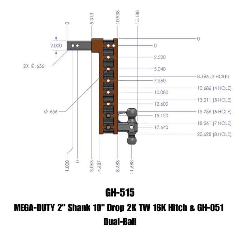 Gen-Y Mega Duty 2in Shank 10in Drop 2K TW 16K Hitch w/GH-051 Dual-Ball - Main Product View