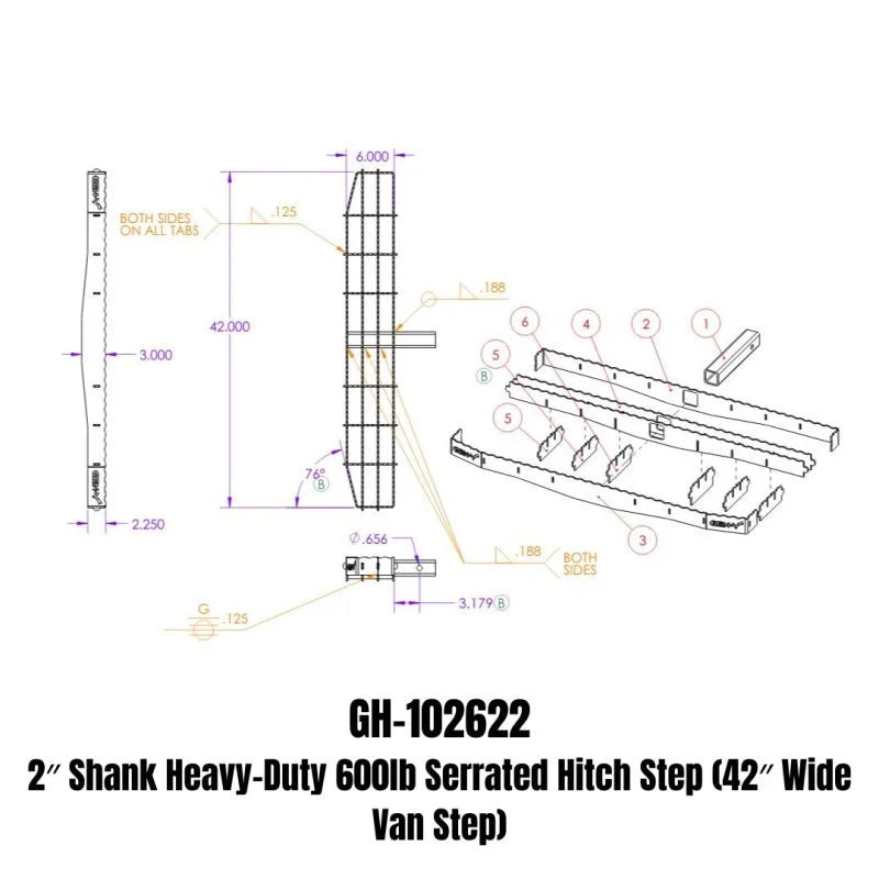 Gen-Y Phantom XL 2in Shank Heavy-Duty 600lb Capacity Serrated Hitch Step - 42in Wide Step - Installation View
