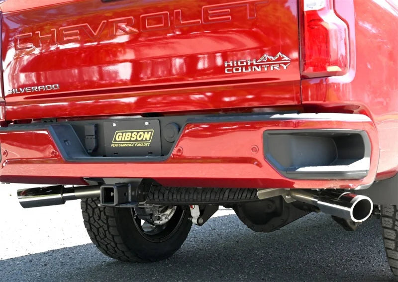 Gibson 20-22 Silverado/GMC Sierra 2500 HD 6.6L Crew Cab (Long Bed) Cat-Back Dual Extreme Exhaust - Side View