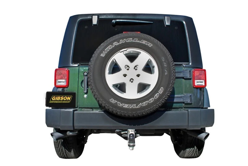 Gibson 2.5in Cat-Back Dual Extreme Exhaust - Black Elite (Ceramic) fits 2007-2017 Jeep Wrangler JK SPORT 3.8L - Side View