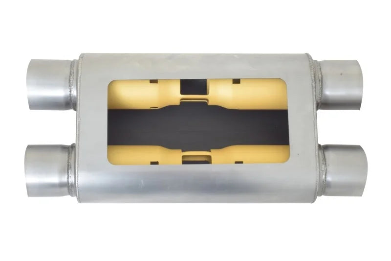 Gibson MWA Superflow Dual/Dual Oval Muffler - 4x9x14in/2.5in Inlet/2.5in Outlet - Stainless - Detail View