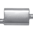 Load image into Gallery viewer, Gibson MWA Superflow Offset/Center Oval Muffler - 4x9x14in/3in Inlet/3in Outlet - Stainless - Detail View