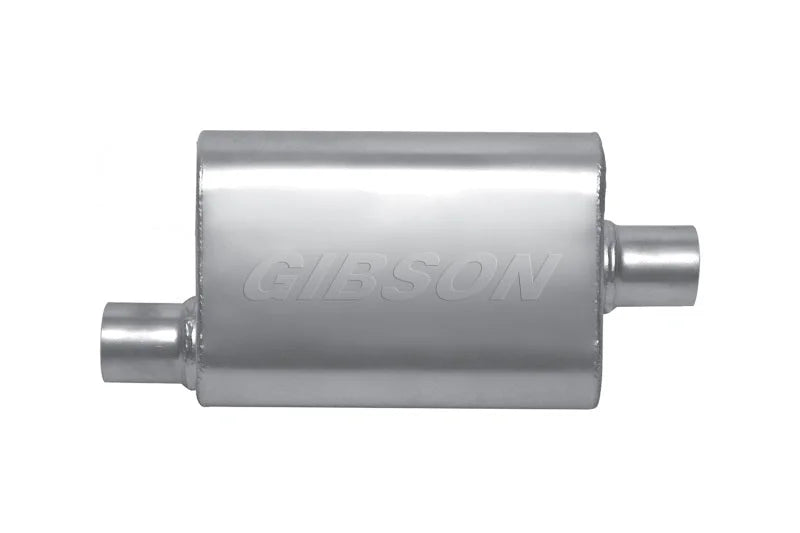 Gibson MWA Superflow Offset/Center Oval Muffler - 4x9x14in/3in Inlet/3in Outlet - Stainless - Detail View
