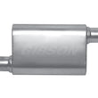 Load image into Gallery viewer, Gibson MWA Superflow Offset/Offset Oval Muffler - 4x9x14in/2.5in Inlet/2.5in Outlet - Stainless - Detail View