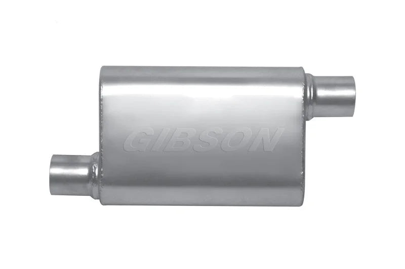Gibson MWA Superflow Offset/Offset Oval Muffler - 4x9x14in/2.5in Inlet/2.5in Outlet - Stainless - Detail View
