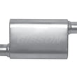 Load image into Gallery viewer, Gibson MWA Superflow Offset/Offset Oval Muffler - 4x9x14in/3in Inlet/3in Outlet - Stainless - Detail View