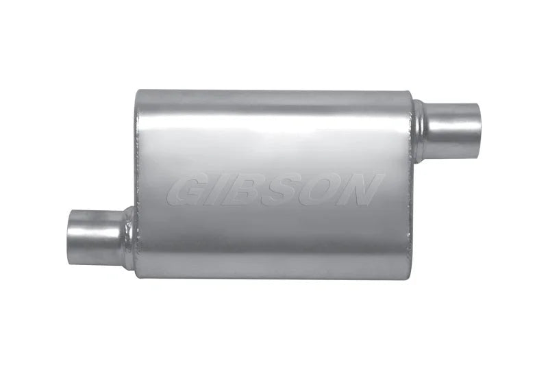 Gibson MWA Superflow Offset/Offset Oval Muffler - 4x9x14in/3in Inlet/3in Outlet - Stainless - Detail View