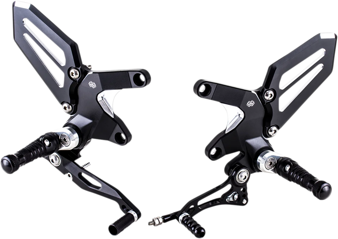 Gilles Tooling Adjustable Rearset - Black/Silver - BMW - Side View