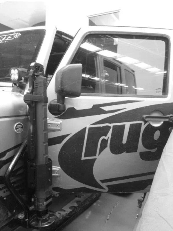 Go Rhino 07-18 Jeep Wrangler JK/JKU Front Fender Jack Mount for Xventure Gear EG Jack - Tex. Blk - Side View