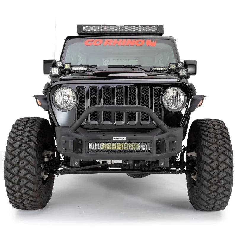 Go Rhino 07-20 Jeep Wrangler JL/JLU/JK/JKU/Gladiator JT Rockline Front Stubby Bumper w/ Overrider - Additional View 5