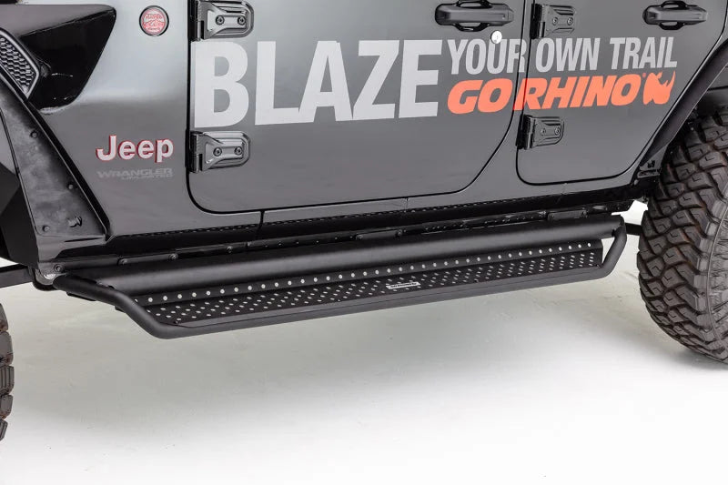 Go Rhino 07-20 Toyota Tundra Dominator Extreme D1 SideSteps Complete Kit w/SideStep + Brkts - Back View