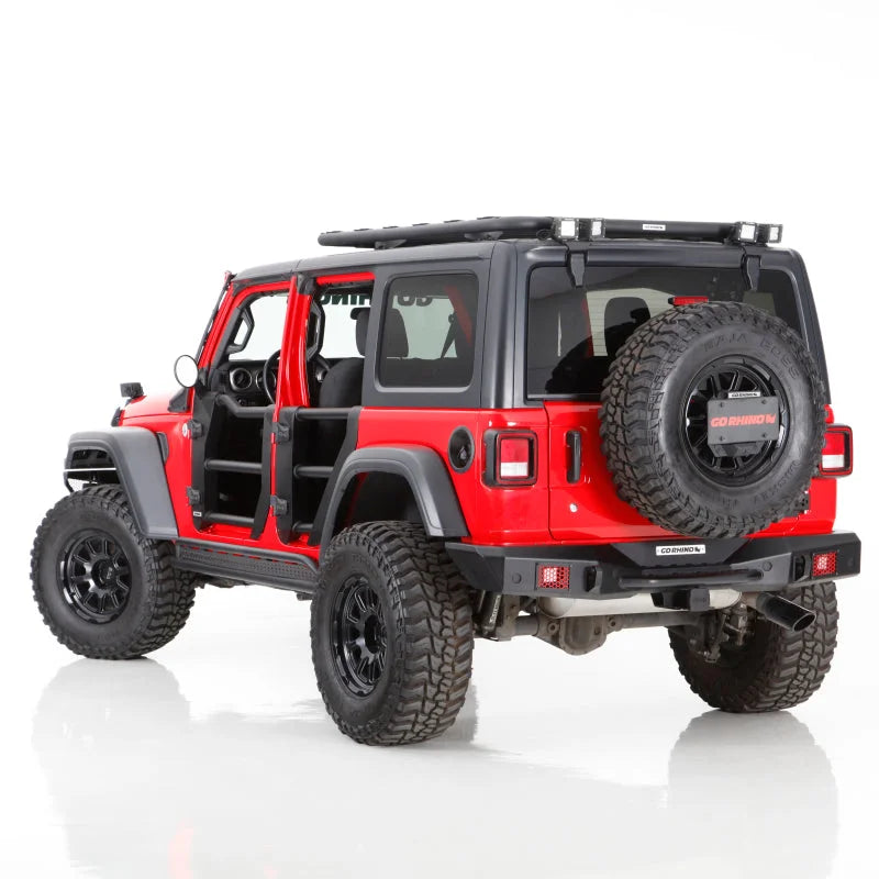 Go Rhino 08-22 Jeep Wrangler JL/JLU Body Mount Spare Tire Carrier - Tex. Blk - Side View