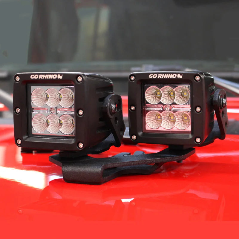 Go Rhino 18-20 Jeep Wrangler JL/JLU/Gladiator JT Light Mount - Two 3in Cubes - Side View