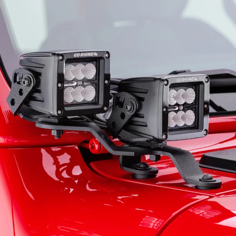 Go Rhino 18-20 Jeep Wrangler JL/JLU/Gladiator JT Light Mount - Two 3in Cubes Offset - Back View
