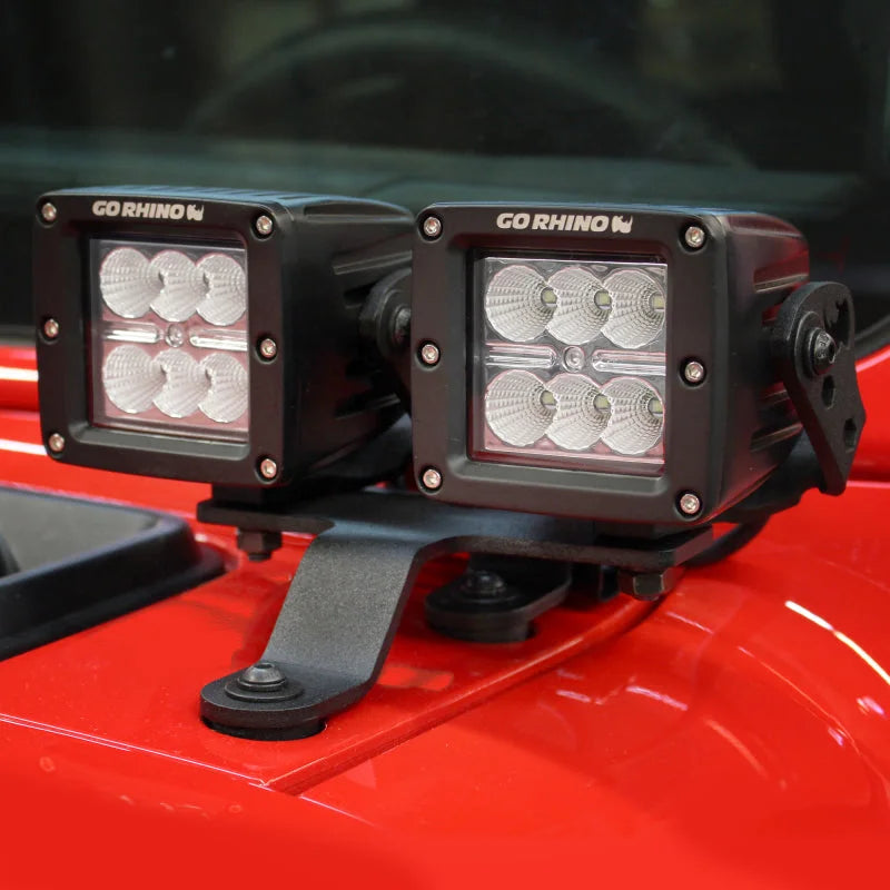 Go Rhino 18-20 Jeep Wrangler JL/JLU/Gladiator JT Light Mount - Two 3in Cubes - Side View