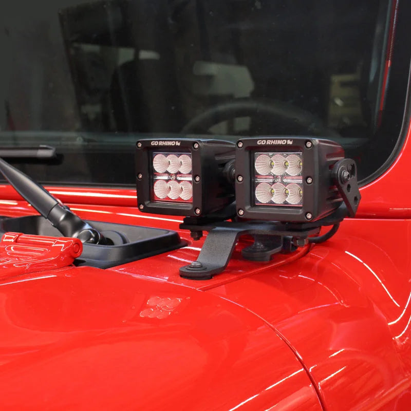 Go Rhino 18-20 Jeep Wrangler JL/JLU/Gladiator JT Light Mount - Two 3in Cubes - Back View