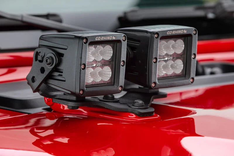 Go Rhino 18-20 Jeep Wrangler JL/JLU/Gladiator JT Light Mount - Two 3in Cubes - Side View
