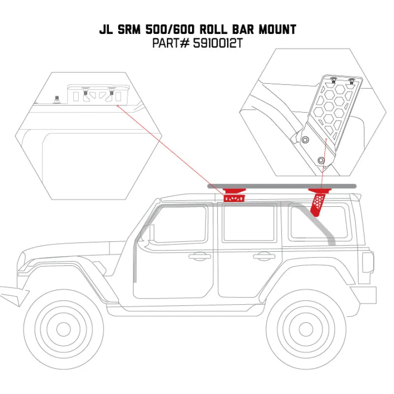 Go Rhino 19-22 Jeep Wrangler JLU SRM Roll Bar Mount Kit - Tex. Blk - Back View