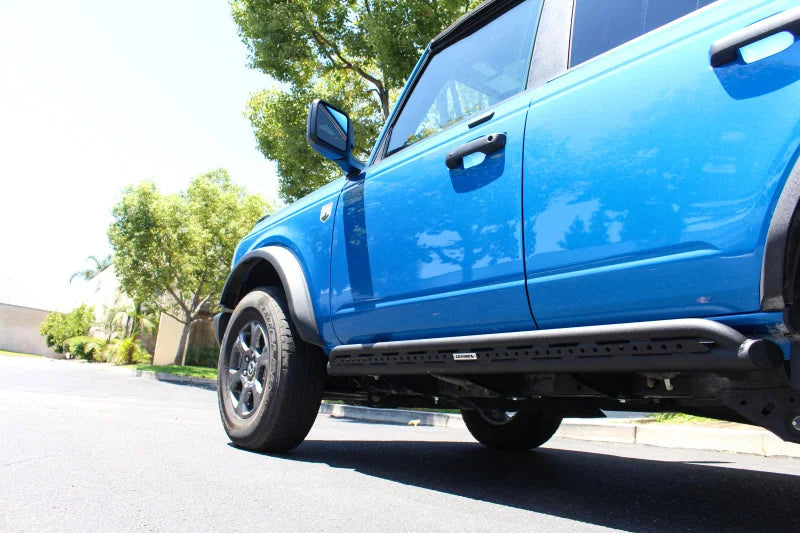 Go Rhino 21-24 Ford Bronco 4WD 4dr (Excl. Bronco Sport) Frame Mount Sliders - Tex. Blk - Installation View
