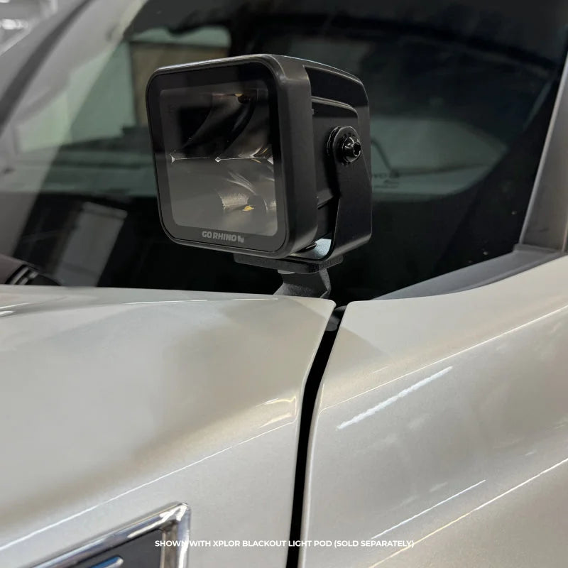 Go Rhino 22-23 Toyota Sequoia / 23-24 Toyota Tundra XE Hood Hinge Cube Light Mount - Back View