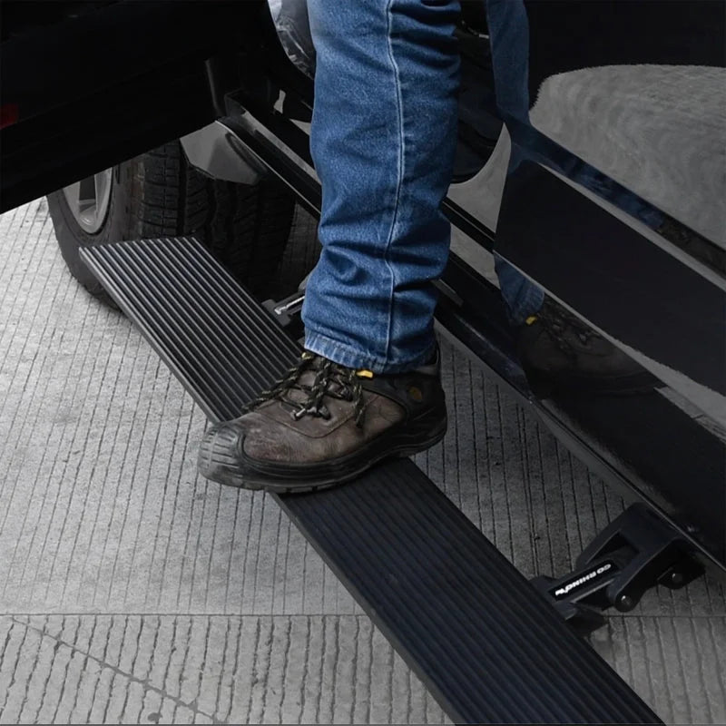 Go Rhino 22-23 Toyota Tundra CrewMax Cab 4dr E-BOARD E1 Electric Running Board Kit - Tex. Blk - Side View