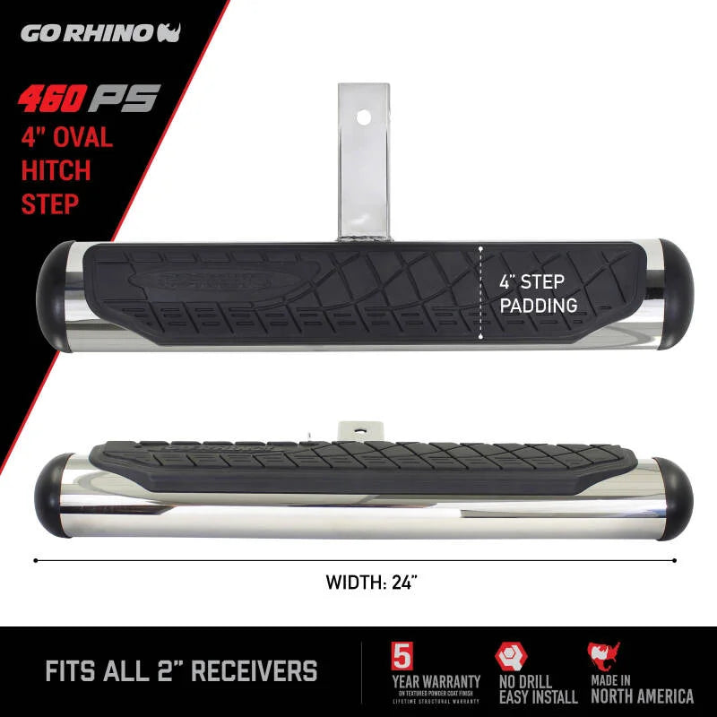 Go Rhino 4in Oval Hitch Step - Stainless - Back View