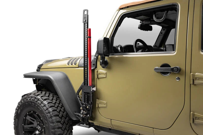 Go Rhino Front Fender Jack Mount for Hi-Lift Jack - Tex. Blk fits 2007-2018 Jeep Wrangler / Wrangler JK - Side View