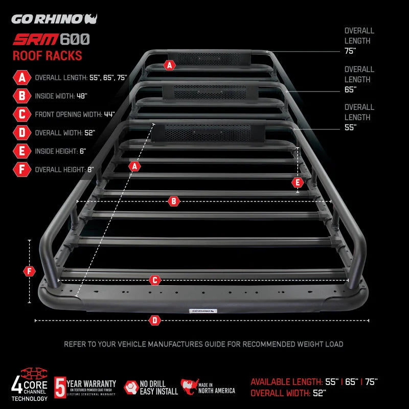 Go Rhino SRM 600 Basket Style Roof Rack 55in. - Tex. Blk - Additional View 10