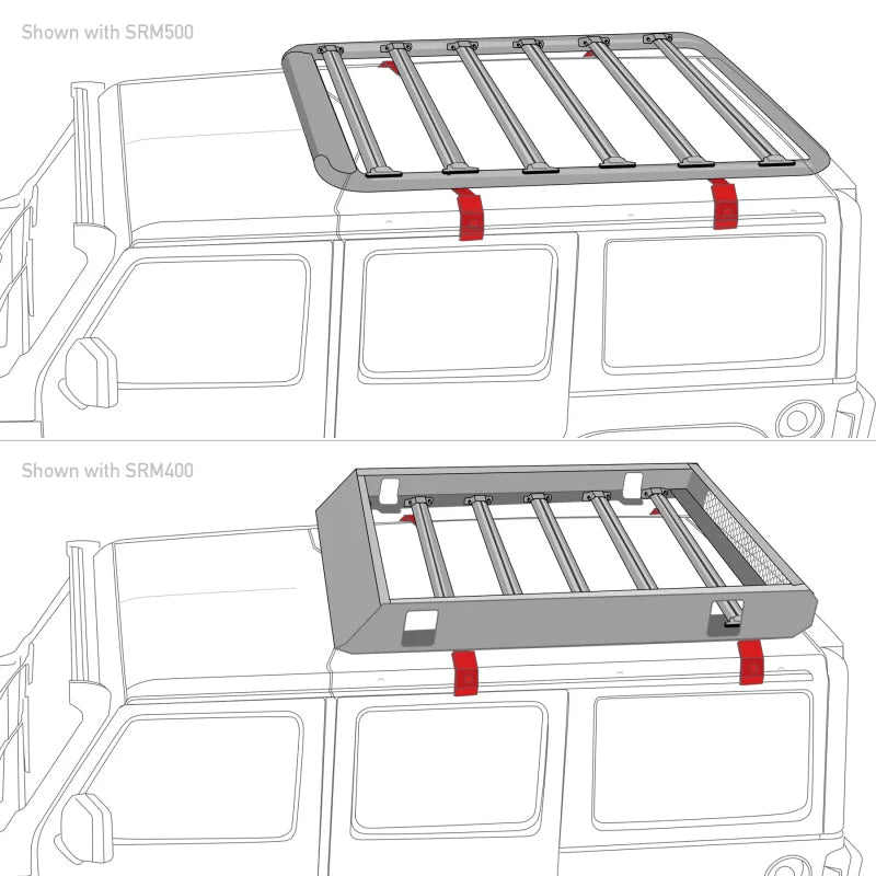 Go Rhino SRM Rack Rain Gutter Mount Kit - 4pc. (Mounts to Factory Rain Gutter/Drip Rail) - Side View