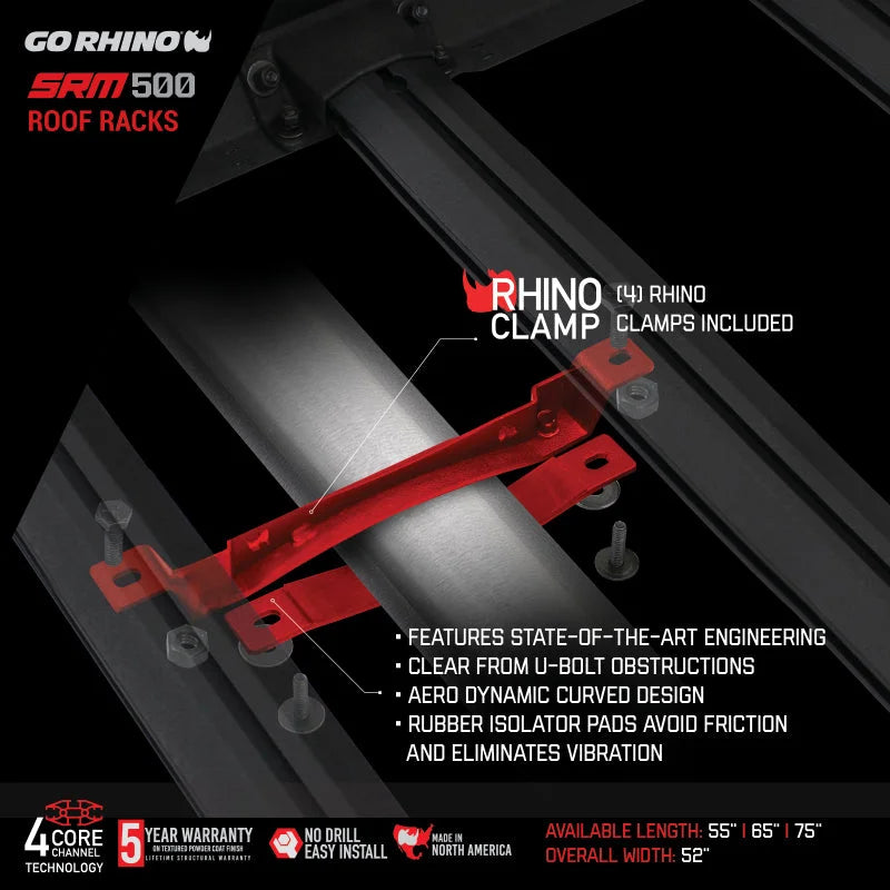 Go Rhino SRM500 Tri-Rail Kit (For 65in. Long Rack) - Tex. Blk (Rails ONLY - Req. Platform) - Side View