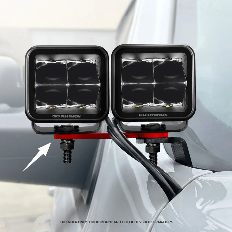 Go Rhino Universal XE Hood Hinge Cube Light Mount - Back View