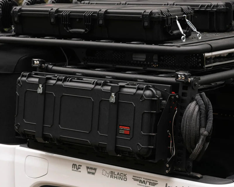 Go Rhino XVenture Gear Hard Case Mount Long 44in. (Mount ONLY for XRS/SRM Racks) - Tex. Blk - Installation View