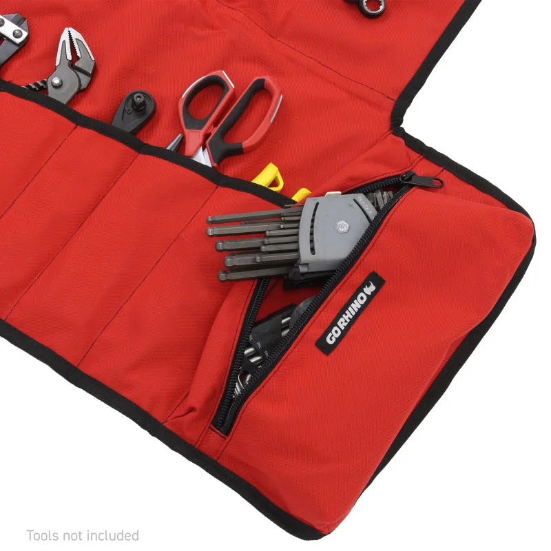 Go Rhino XVenture Gear Tool Roll Large (7x7in. Closed) 12oz Waxed Canvas - Black - Back View