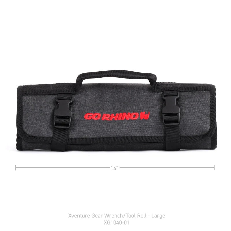 Go Rhino XVenture Gear Tool Wrench Roll - Large (4x4in. Closed) 12oz Waxed Canvas - Black - Side View